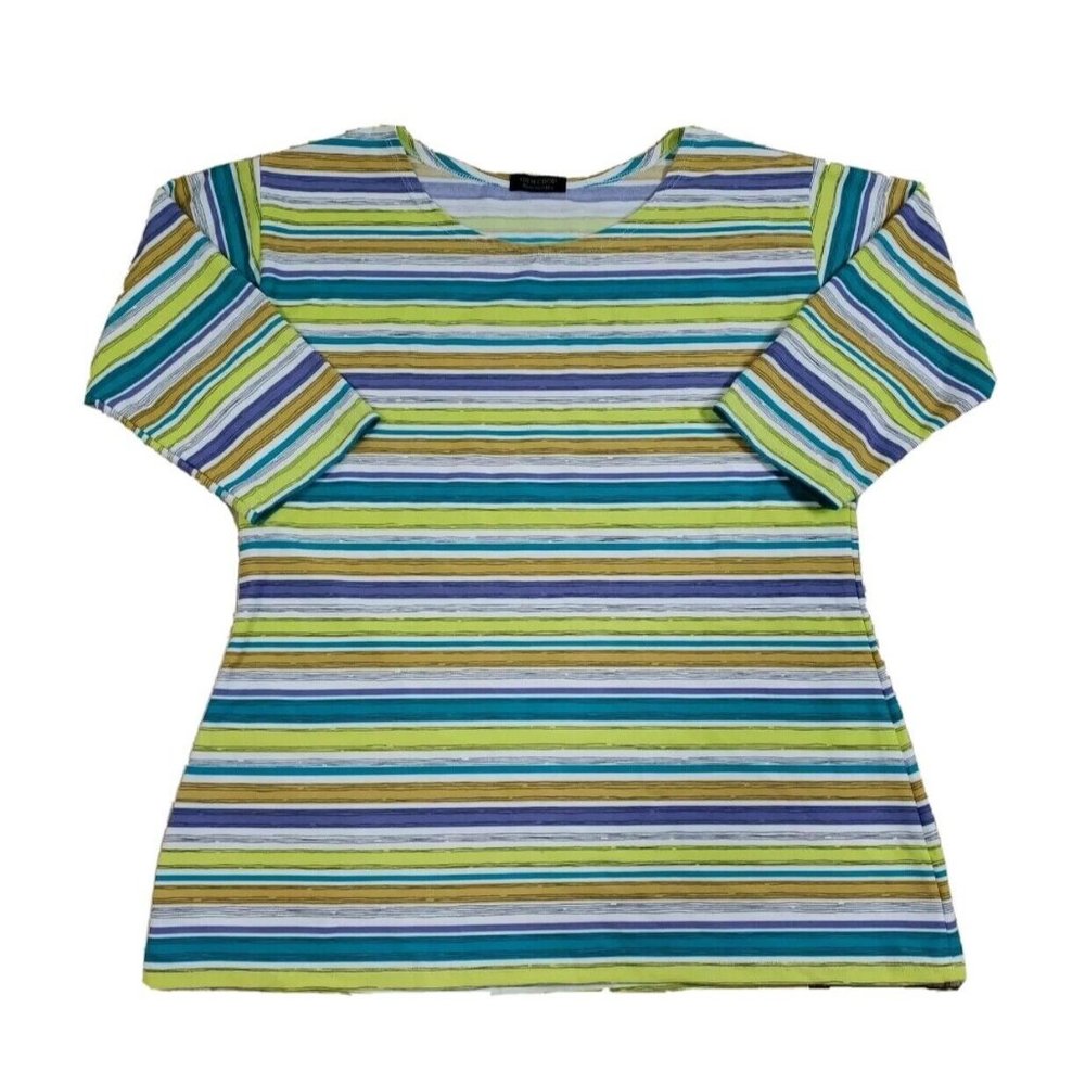 Oh My Bod "Black Label" Women's Long Sleeve Stretch Beach Sun Top Large Striped